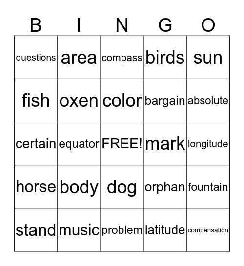 4TH GRADE Bingo Card