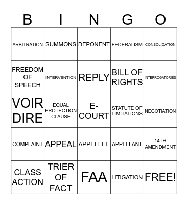 Kia's Business Law Bingo Card