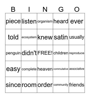 4TH GRADE Bingo Card