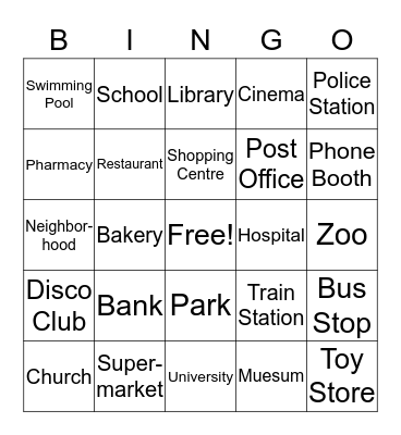 Places in a City Bingo Card