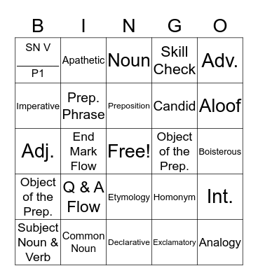 Test Review Bingo Card