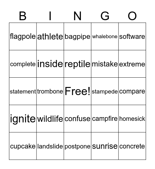 2 syllable closed + v-e Bingo Card