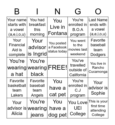 UEI BINGO Card