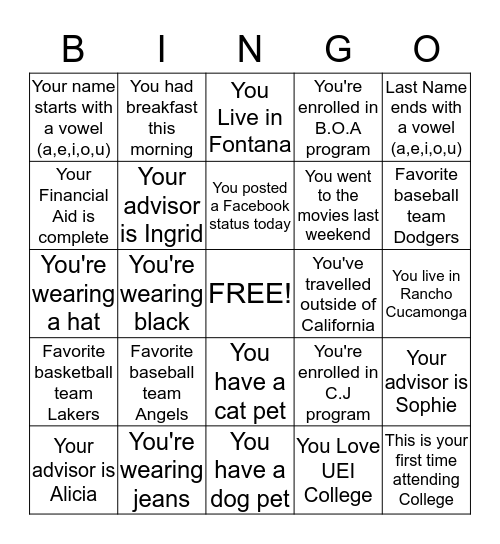 UEI BINGO Card