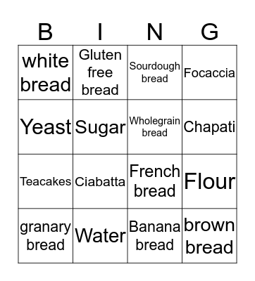 Bread Bingo Card
