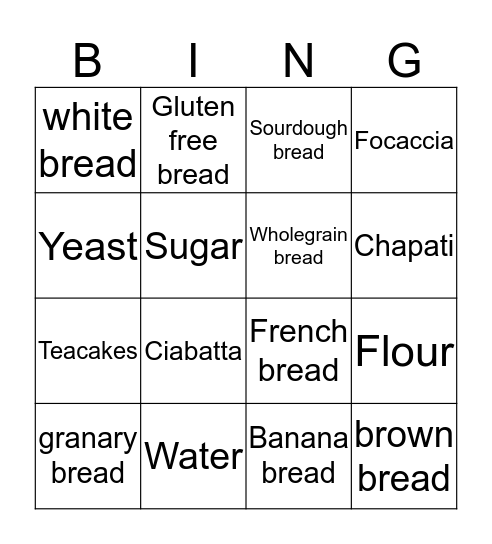 Bread Bingo Card