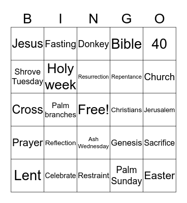 Lent Bingo  Bingo Card