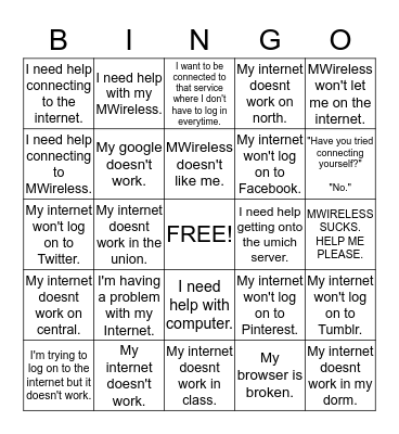 Welcome Week Repair Bingo Card