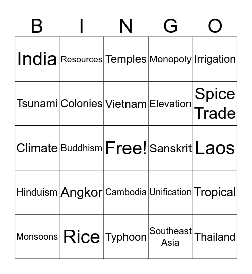 Southeast Asia Review  Bingo Card