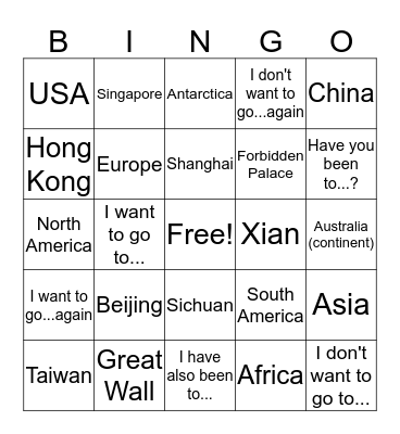 C8 - Places I've Been Bingo Card