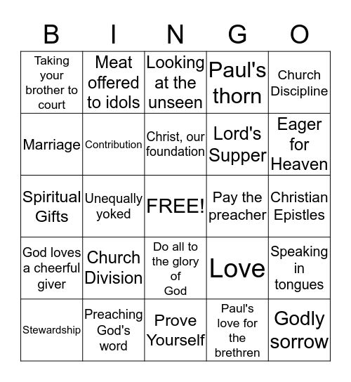 I and II Corinthians Bingo Card