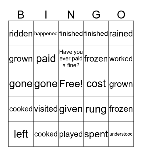 Present Perfect Bingo Card