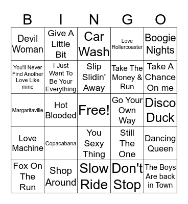 70s Hits Bingo Card