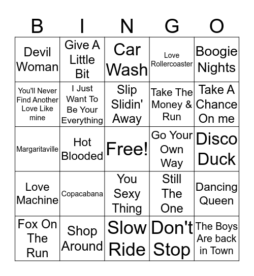 70s Hits Bingo Card