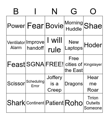 GAME OF ZONES Bingo Card
