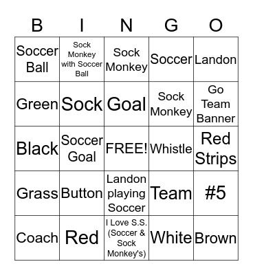 Soccer Sock Monkey Bingo Card