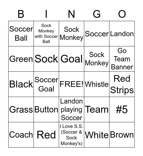 Soccer Sock Monkey Bingo Card