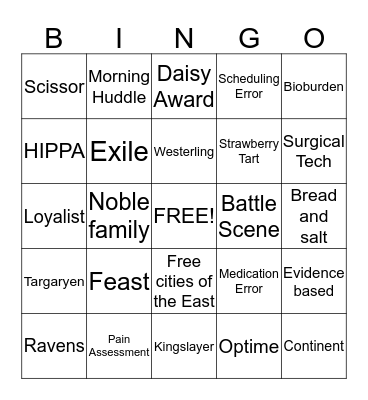 GAME OF ZONES Bingo Card