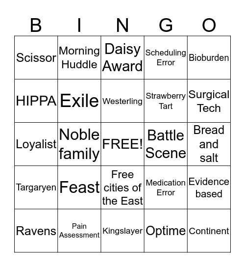 GAME OF ZONES Bingo Card