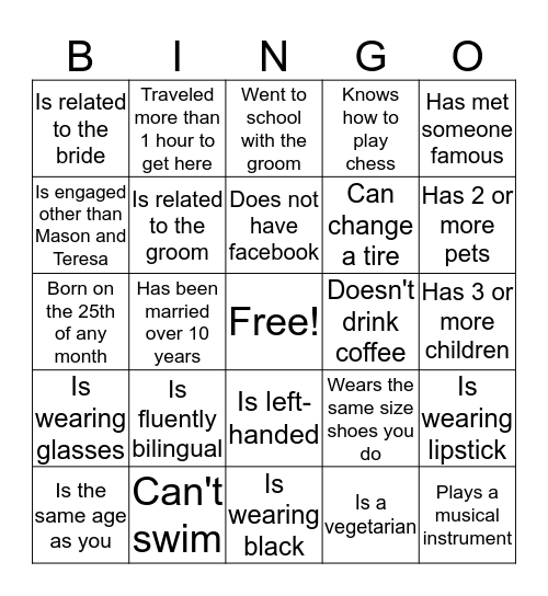 Find the Guest Who ... Bingo Card