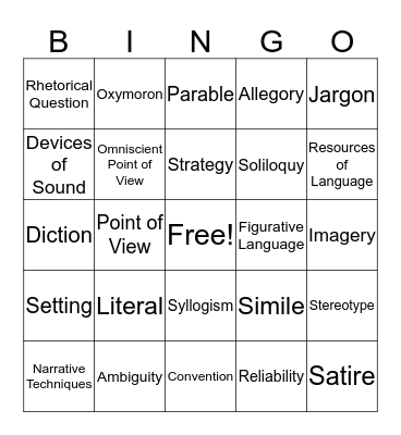 Literary Bingo~Card 2 Bingo Card