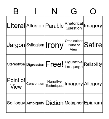 Literary Bingo~Card 4 Bingo Card