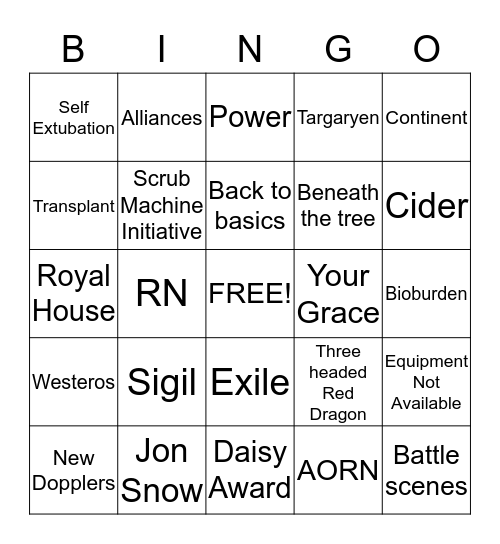 GAME OF ZONES Bingo Card