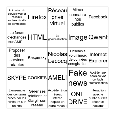 TOUT SAVOIR SUR LE DIGITAL Bingo Card