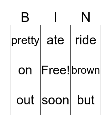 SIGHT WORDS Bingo Card