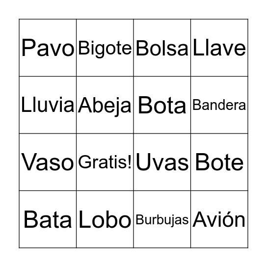 Lotería de B/V Bingo Card