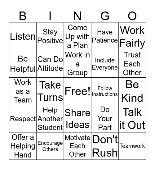 Cooperation BINGO  Bingo Card