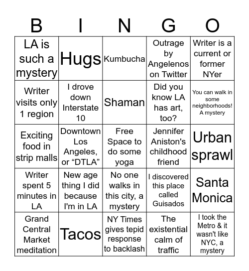 NY Times Story on Fake LA Trend BINGO Card