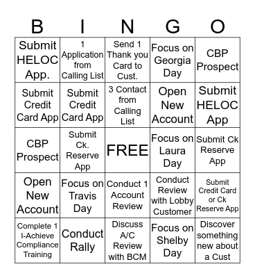 Banker Bingo Card