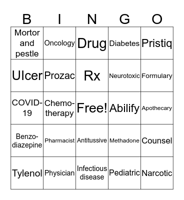 Pharmacy Bingo Card