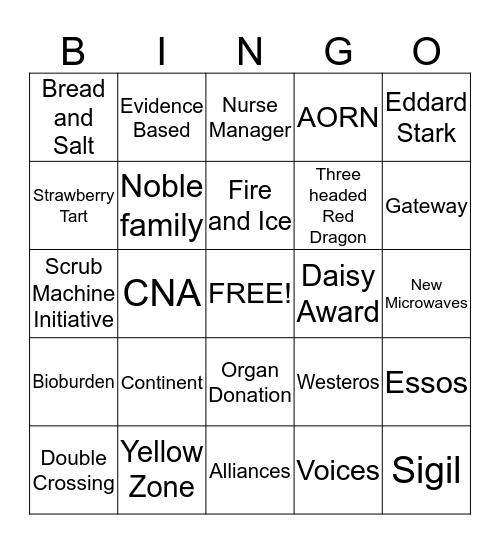 GAME OF ZONES Bingo Card