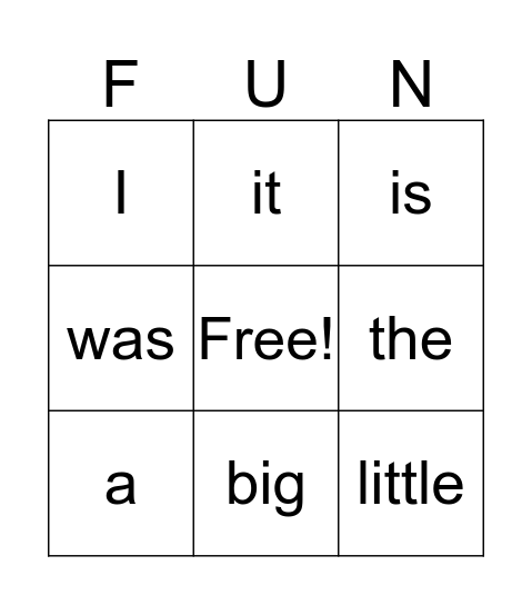 Sight Words Bingo Card