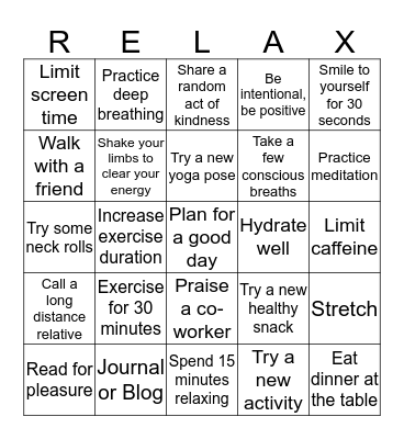 Mindfulness March Bingo Card