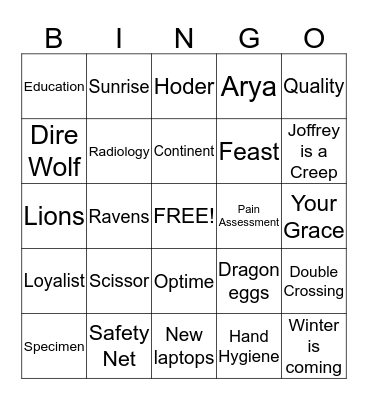 GAMES OF ZONES Bingo Card