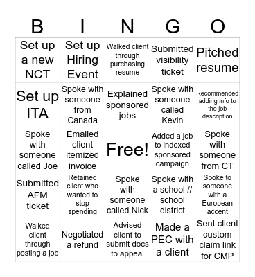 Weekend BINGO Card