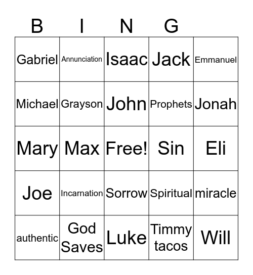 Chapter 5 Bingo Card