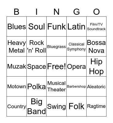 Musical Genre Bingo Card