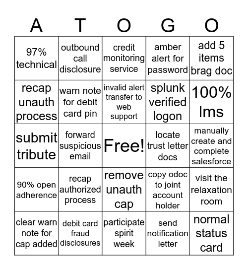 ATOGO Bingo Card