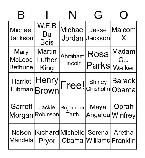 Who am I? Black History Trivia Bingo Card
