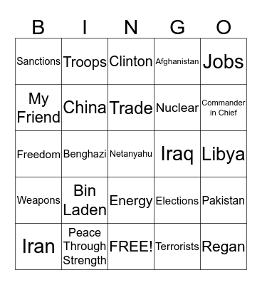 Debate Party Bingo Card