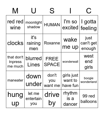 I GOTTA FEELING Bingo Card