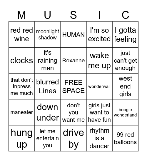 I GOTTA FEELING Bingo Card