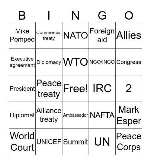 Foreign Policy Bingo Card