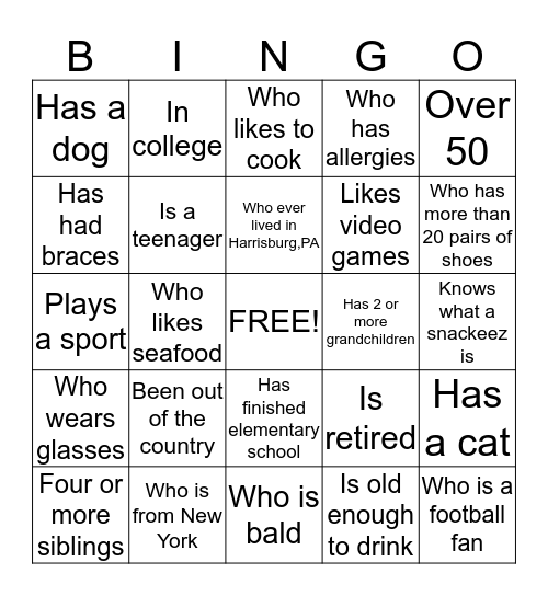 Find someone who has/is.... Bingo Card