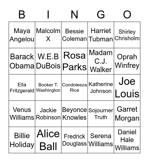 Black History Month Bingo Card