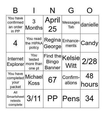 Patient Portal Bingo Card